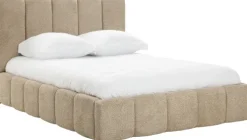Łóżko tapicerowane Bianko 140 (boucle cappuccino) ze stelażem i pojemnikiem