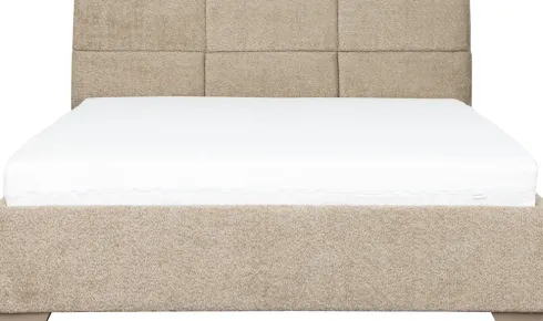 Łóżko tapicerowane 160 Sawona (boucle cappuccino) ze stelażem i pojemnikiem