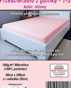 Prześcieradło z gumką (różowe - 90x200cm)