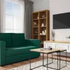 Salon - sofa 2 os. rozkł. Milano (plusz zielony) kolekcja Hawana (biały lakier mat/dąb soma ciemny)