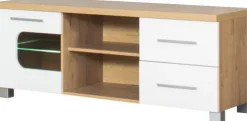 Stolik RTV 138 cm Panama (biały połysk/dąb Soma ciemny)