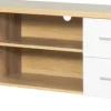 Stolik RTV 160 cm Panama (biały połysk/dąb Soma ciemny)