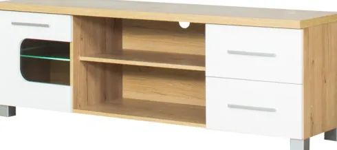 Stolik RTV 160 cm Panama (biały połysk/dąb Soma ciemny)