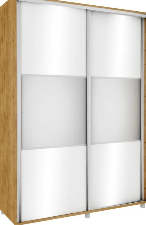 Szafa przesuwna lustra 150cm (biały połysk/lustro/dąb Soma ciemny)