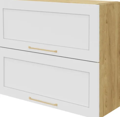 Szafka 90 górna dzielona Laurencja (biały lakier mat/dąb Soma ciemny)