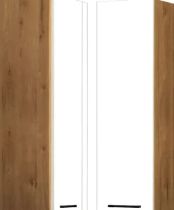 Szafka narożna górna (litera L) Bellona 100cm (biały połysk/dąb Soma ciemny)