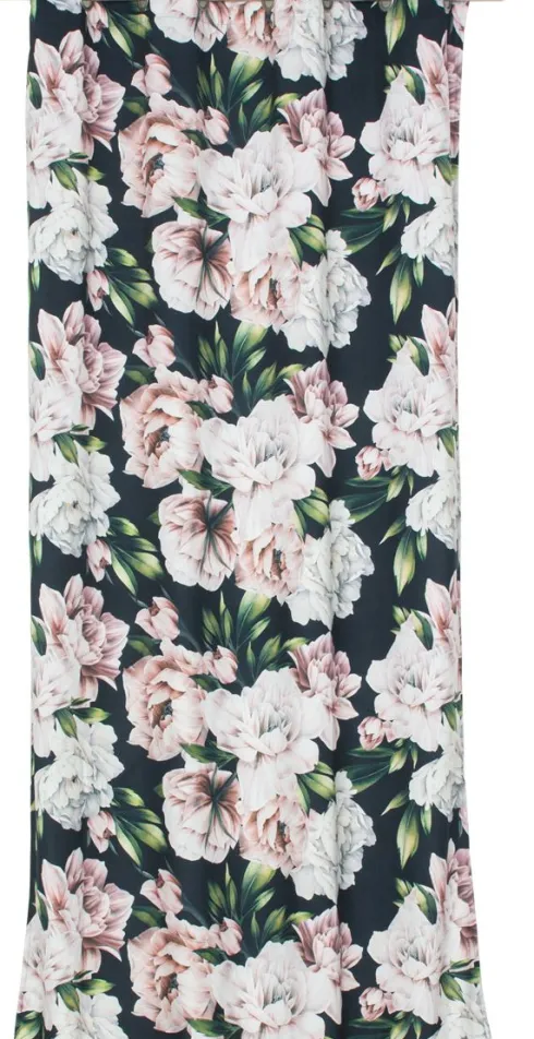 Zasłona Peony (czarna w kwiaty)